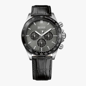 Hugo Boss Ikon Grey Dial Black Leather Strap Watch for Men - 1513177 Authentic Buy Shop Now