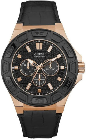 Guess Force Analog Black Dial Black Leather Strap Watch For Men - W0674G6 Authentic Buy Shop Now