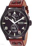 Hugo Boss Aeroliner Day Date Black Dial Brown Leather Strap Watch For Men - HB1513079 Authentic Buy Shop Now