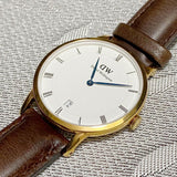 Daniel Wellington Dapper Bristol White Dial Brown Leather Strap Watch For Women - DW00100094 Authentic Buy Shop Now