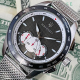 Maserati Traguardo Chronograph Black Dial Silver Mesh Bracelet Watch For Men - R8873612008 Authentic Buy Shop Now
