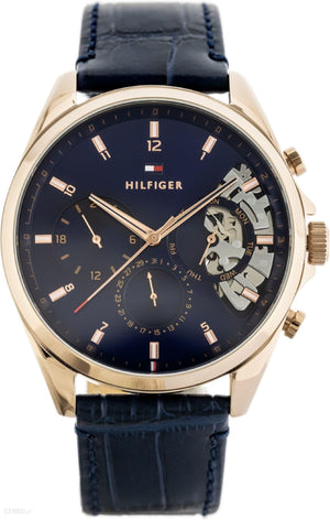Tommy Hilfiger Baker Chronograph Quartz Blue Dial Blue Leather Strap Watch For Men - 1710451 Authentic Buy Shop Now