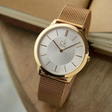 Calvin Klein Minimal White Dial Rose Gold Mesh Bracelet Watch for Men - K3M21626 Authentic Buy Shop Now