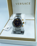 Versace Classic Chronograph Quartz Black Dial Silver Steel Strap Watch For Men - VEV700419 Authentic Buy Shop Now