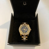 Bulova Crystal Collection Blue Dial Gold Steel Strap Watch for Men - 98C128 Authentic Buy Shop Now