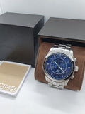 Michael Kors Stop Hunger Chronograph Blue Dial Silver Steel Strap Watch for Men - MK8314 Authentic Buy Shop Now