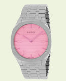 Gucci 25H Quartz Pink Dial Silver Steel Strap Watch for Women - YA163410 Authentic Buy Shop Now