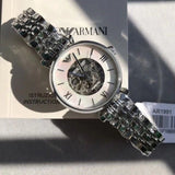 Emporio Armani Meccanico Mother of Pearl Dial Silver Steel Strap Watch For Women - AR1991 Authentic Buy Shop Now