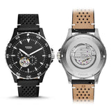 Fossil Crewmaster Sports Automatic Black Dial Black Leather Strap Watch for Men - ME3148 Authentic Buy Shop Now