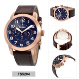 Fossil Pilot 54 Chronograph Blue Dial Brown Leather Strap Watch for Men - FS5204 Authentic Buy Shop Now