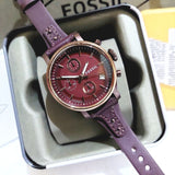 Fossil Original Boyfriend Sport Chronograph Maroon Dial Maroon Leather Strap Watch for Women - ES4114 Authentic Buy Shop Now