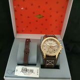 Fossil Nate Chronograph Gold Dial Brown Leather Strap Watch for Men - JR1495 Authentic Buy Shop Now