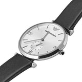 Emporio Armani Retro Analog Quartz Silver Dial Black Leather Strap Watch For Men - AR1674 Authentic Buy Shop Now