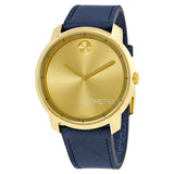 Movado Bold Gold Dial Blue Leather Strap Watch For Men - 3600469 Authentic Buy Shop Now