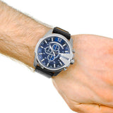 Diesel Mega Chief Chronograph Blue Dial Black Leather Strap Watch For Men - DZ4423 Authentic Buy Shop Now