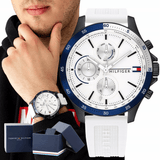 Tommy Hilfiger Bank Chronograph White Dial White Rubber Strap Watch for Men - 1791723 Authentic Buy Shop Now