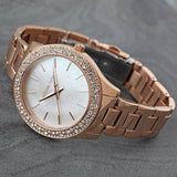Michael Kors Lilane Three Hand Mother of Pearl White Dial Rose Gold Steel Strap Watch For Women - MK4557 Authentic Buy Shop Now