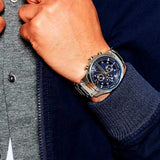Armani Exchange Hampton Chronograph Blue Dial Silver Steel Strap Watch For Men - AX2155 Authentic Buy Shop Now