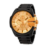 Diesel Mega Chief Chronograph Gold Dial Black Steel Strap Watch For Men - DZ4485 Authentic Buy Shop Now