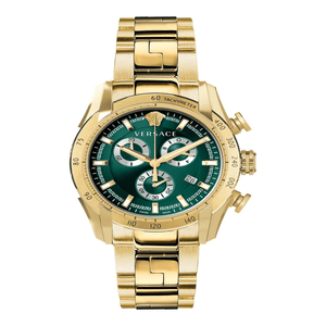 Versace V-Ray Chronograph Quartz Green Dial Gold Steel Strap Watch For Men - VE2I00621 Authentic Buy Shop Now