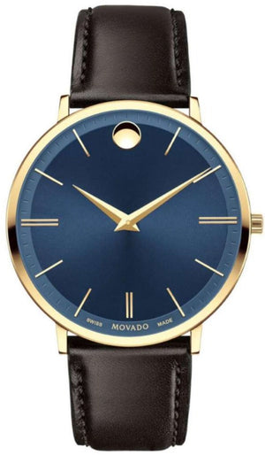 Movado Ultra Slim Blue Dial Brown Leather Strap Watch For Men - 0607088 Authentic Buy Shop Now