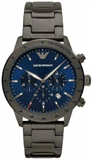 Emporio Armani Mario Chronograph Blue Dial Grey Steel Strap Watch For Men - AR80045 Authentic Buy Shop Now