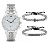 Emporio Armani Classic Chronograph Silver Dial Silver Steel Strap Watch For Men - AR1879 Authentic Buy Shop Now