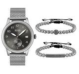 Hugo Boss Legacy Grey Dial Silver Mesh Bracelet Watch for Men - 1513673 Authentic Buy Shop Now