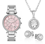 Michael Kors Parker Chronograph Pink Dial Silver Steel Strap Watch For Women - MK6105 Authentic Buy Shop Now