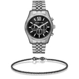 Michael Kors Lexington Chronograph Black Dial Black Steel Strap Watch For Men - MK8602 Authentic Buy Shop Now