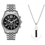 Michael Kors Lexington Chronograph Black Dial Black Steel Strap Watch For Men - MK8602 Authentic Buy Shop Now