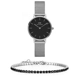 Daniel Wellington Classic Petite Sterling Black Dial Silver Mesh Bracelet Watch For Women - DW00100162 Authentic Buy Shop Now