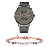 Tommy Hilfiger Jenna Multifunction Grey Dial Grey Mesh Bracelet Watch For Women - 1781945 Authentic Buy Shop Now