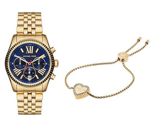 Michael Kors Lexington Chronograph Blue Dial Gold Steel Strap Watch For Women - MK6206 Authentic Buy Shop Now