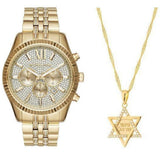 Michael Kors Lexington Chronograph Gold Dial Gold Steel Strap Watch For Men - MK8579 Authentic Buy Shop Now