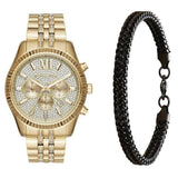Michael Kors Lexington Chronograph Gold Dial Gold Steel Strap Watch For Men - MK8579 Authentic Buy Shop Now