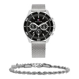 Tommy Hilfiger Jordan Chronograph Black Dial Silver Mesh Strap Watch For Men - 1792092 Authentic Buy Shop Now