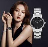 Daniel Wellington Iconic Link Black Dial Silver Steel Strap Watch for Women - DW00100204 Authentic Buy Shop Now