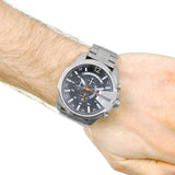 Diesel Mega Chief Chronograph Black Dial Silver Steel Strap Watch For Men - DZ4308 Authentic Buy Shop Now