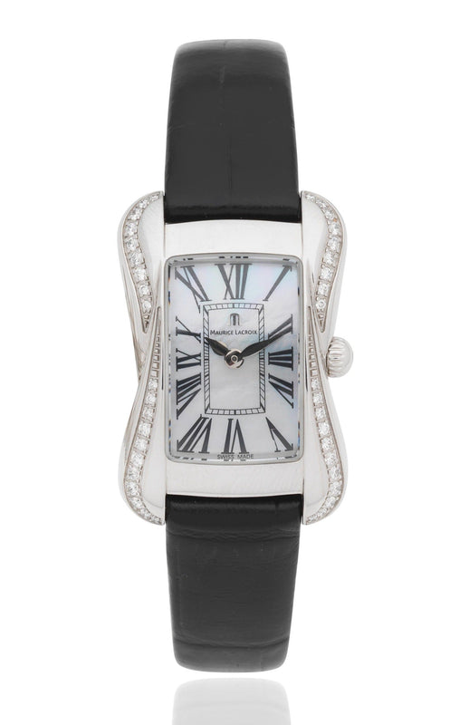 Maurice Lacroix Divina White Mother of Pearl Dial Black Leather Strap Watch for for Women - DV5011-SD531-120 Authentic Buy Shop Now