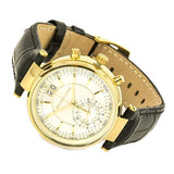 Michael Kors Sawyer Champagne Dial Black Leather Strap Watch for Women - MK2433 Authentic Buy Shop Now