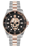 Philipp Plein The $kull Diver Black Dial Two Tone Steel Strap Watch For Men- PWOAA0822 Authentic Buy Shop Now