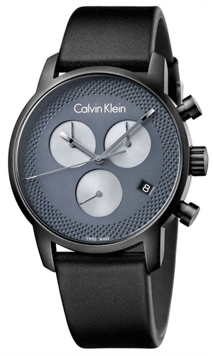 Calvin Klein City Chronograph Grey Dial Black Leather Strap Watch for Men - K2G177C3 Authentic Buy Shop Now