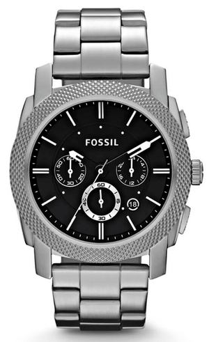 Fossil Machine Chronograph Black Dial Silver Steel Strap Watch for Men - FS4776 Authentic Buy Shop Now