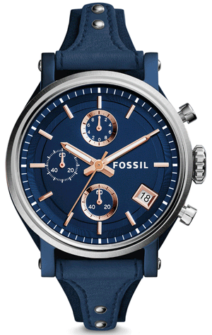 Fossil Boyfriend Sport Chronograph Blue Dial Blue Leather Strap Watch for Women - ES4113 Authentic Buy Shop Now