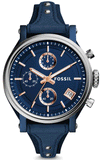 Fossil Boyfriend Sport Chronograph Blue Dial Blue Leather Strap Watch for Women - ES4113 Authentic Buy Shop Now