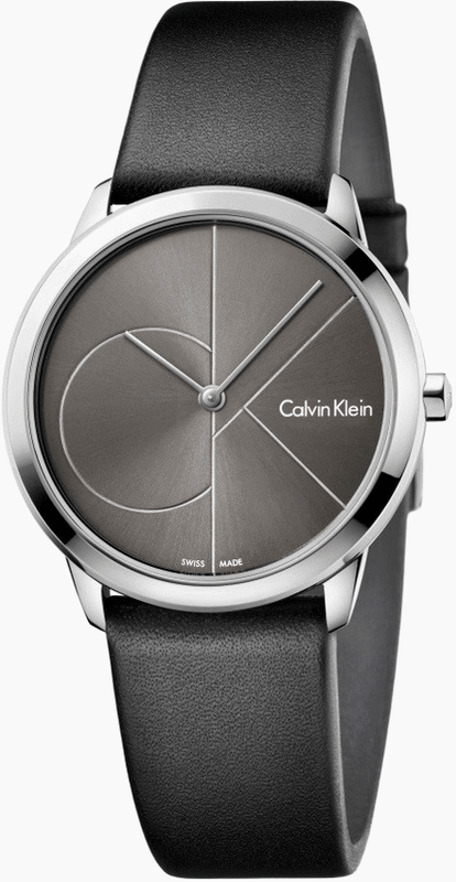 Calvin Klein Minimal Grey Dial Black Leather Strap Watch for Men - K3M221C3 Authentic Buy Shop Now