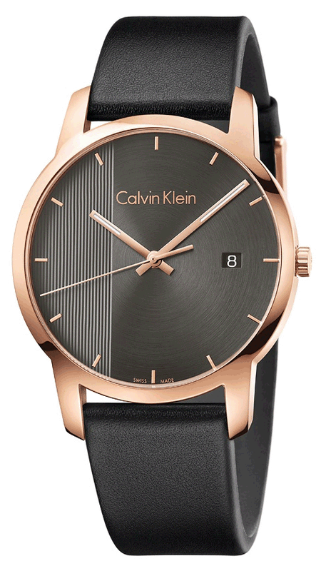 Calvin Klein City Quartz Grey Dial Black Leather Strap Watch for Men - K2G2G6C3 Authentic Buy Shop Now