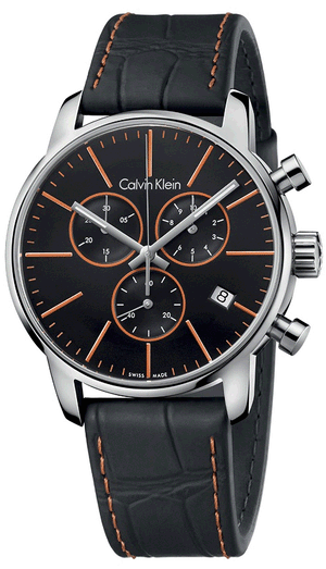 Calvin Klein City Chronograph Black Dial Black Leather Strap Watch for Men - K2G271C1 Authentic Buy Shop Now