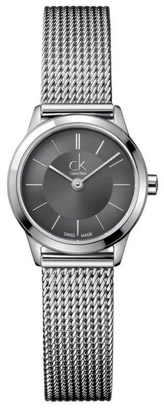 Calvin Klein Minimal Grey Dial Silver Mesh Bracelet Watch for Women - K3M23124 Authentic Buy Shop Now